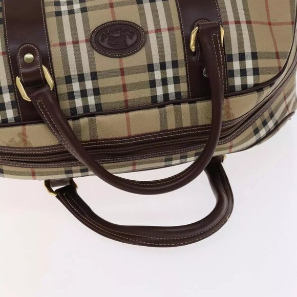 Burberrys Nova Check Boston Bag PVC Leather Beige Auth - Picture 9 of 16